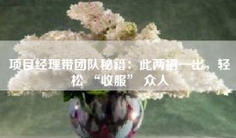 项目经理带团队秘籍：此两招一出，轻松 “收服” 众人