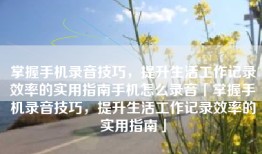 掌握手机录音技巧，提升生活工作记录效率的实用指南手机怎么录音「掌握手机录音技巧，提升生活工作记录效率的实用指南」